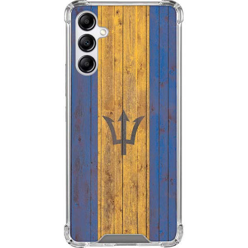 Barbados Flag Dark Wood Galaxy A14 5G Clear Case